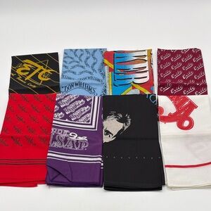 Vintage Lot of 8 Country Western 80s 90s Music Multicolored Handkerchiefs
